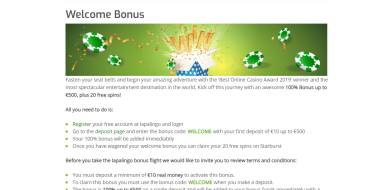 100% Match Bonus up to €500 in Lapalingo: welcome bonus lapalingo